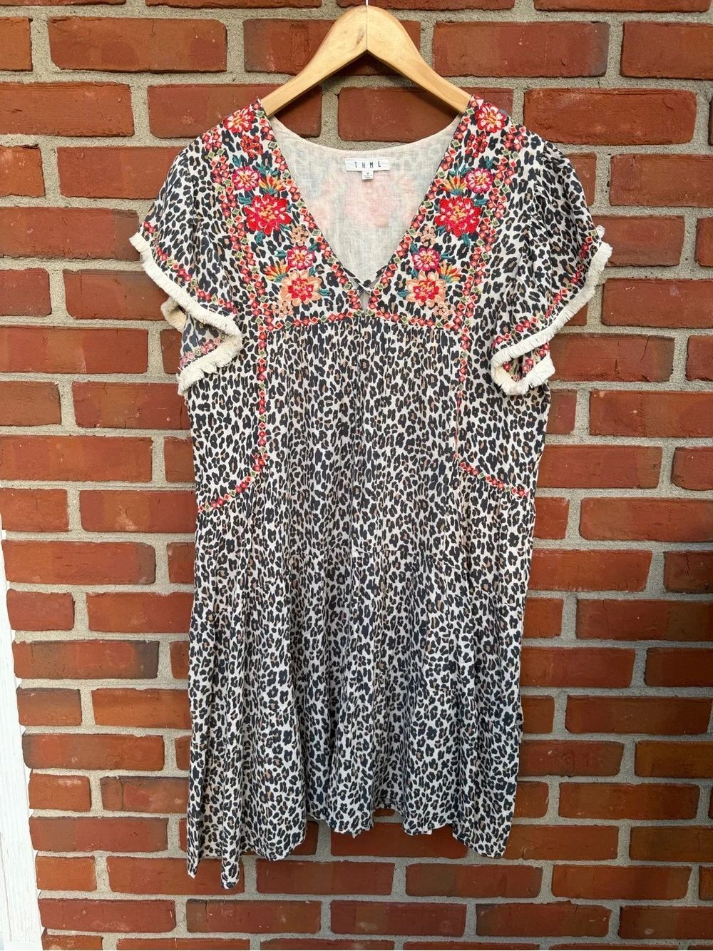 THML Floral Embroidered Floral Leopard Print Dress